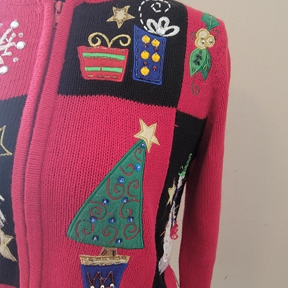 Tiara International Vintage Ugly Zip Up Cardigan  Sweater Size S/M - Picture 6 of 11